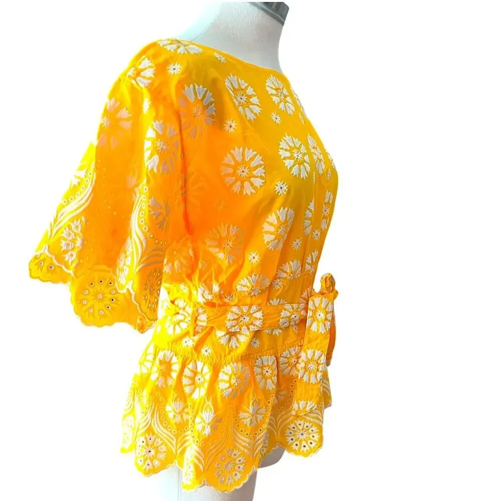 Tory Burch Embroidered Eyelet Top in Sunlight Yellow Size 4 NWOT